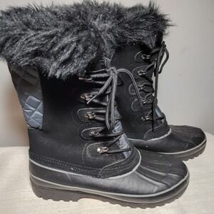 WOMENS SIZE 10 BLACK KHOMBU NORDIC 2 DUCK BOOTS LACE-UP